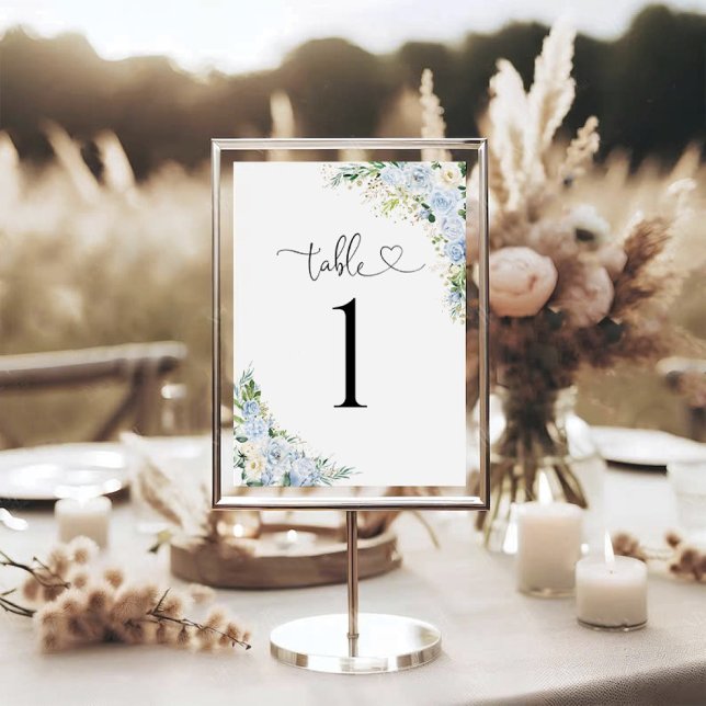 Elegant Dusty Blue Wedding Table Number Card (Subido por el creador)