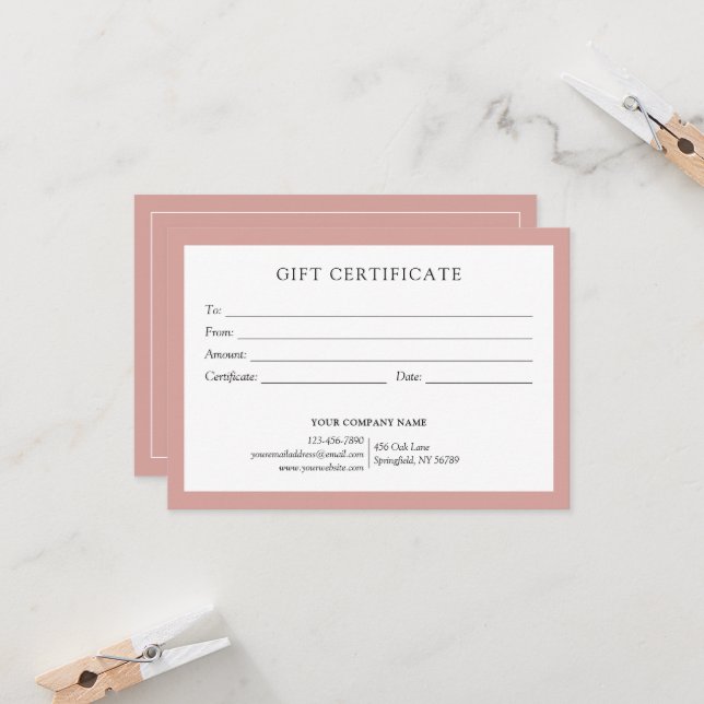 Elegant Dusty Rose Business Gift Certificate Logo (Anverso/Reverso In Situ)