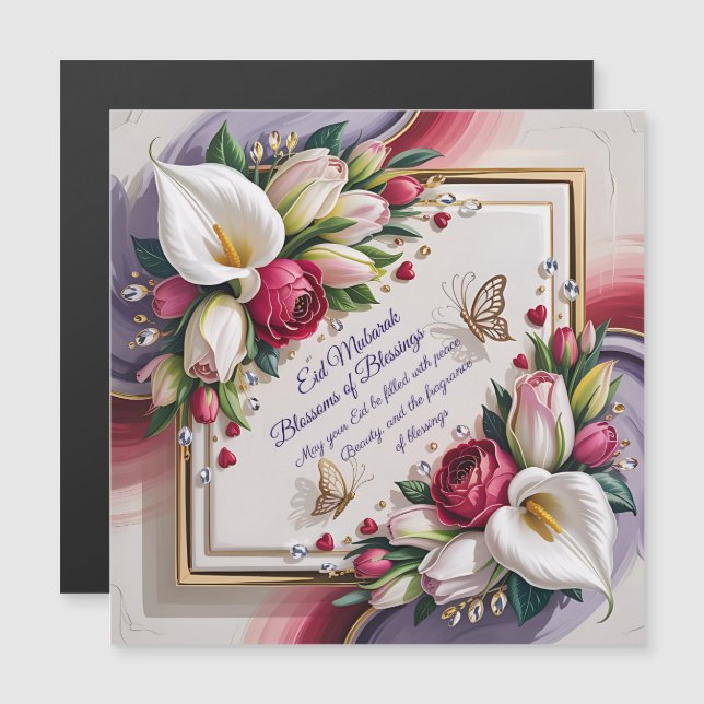 Elegant Eid Al Adha Greeting Card with White Calla (Anverso/Reverso)