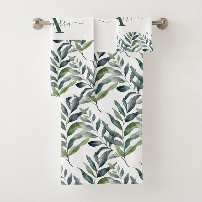 Elegant Eucalyptus Greenery Botanical Towel Set (In situ)