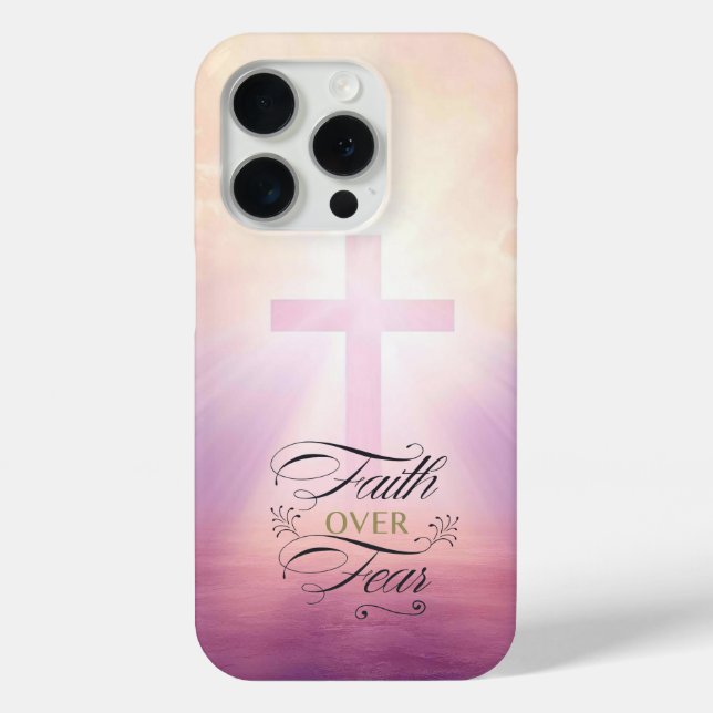 Elegant Faith Over Fear Cross iPhone 15 Pro Funda (Reverso )