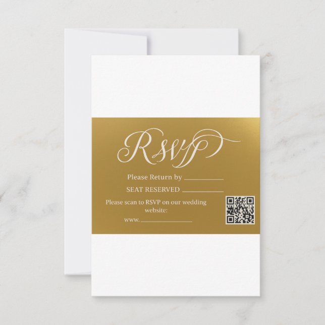 Elegant Faux Gold Foil Script QR Code Wedding RSVP (Anverso)