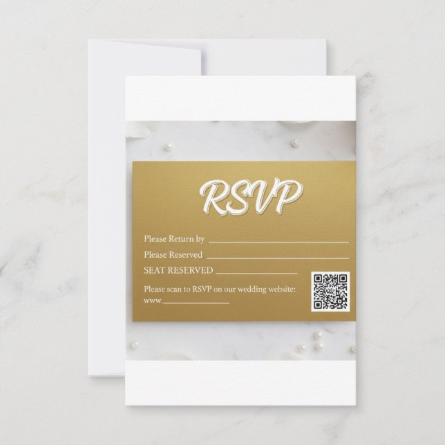 Elegant Faux Gold Foil Script QR Code Wedding RSVP (Anverso)