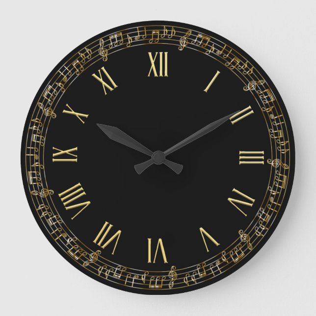 Elegant Faux Gold Musical Notes | Reloj de pared (Anverso)