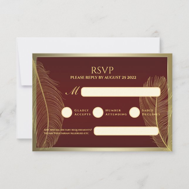 Elegant Feather RSVP Card For Luxury Event (Anverso)