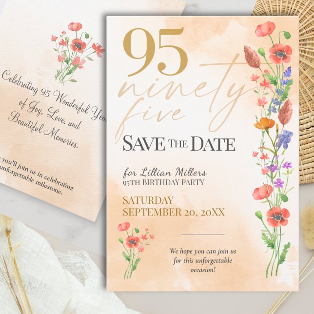 Elegant Floral 95th Birthday - 95 Save The Date (Subido por el creador)