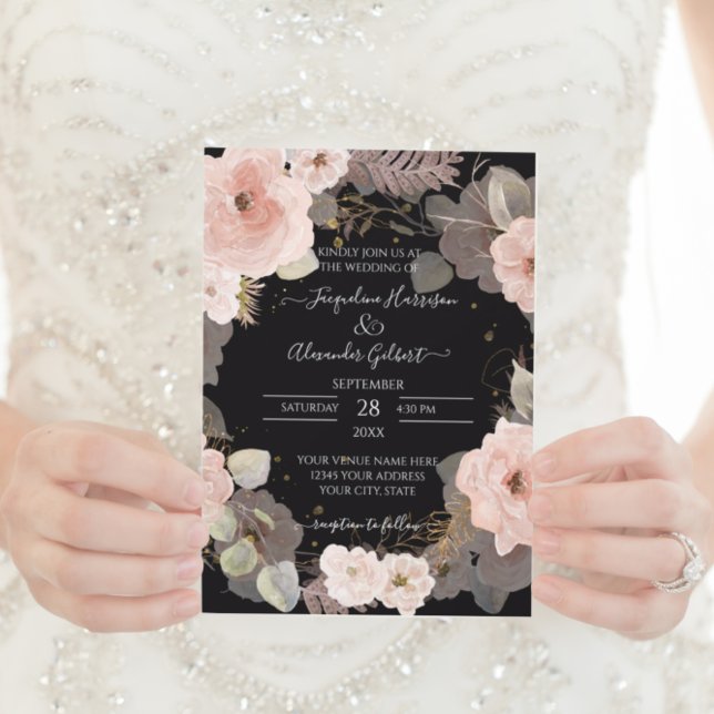 Elegant Floral Black Rose Gold Eucalyptus Leaf (Subido por el creador)