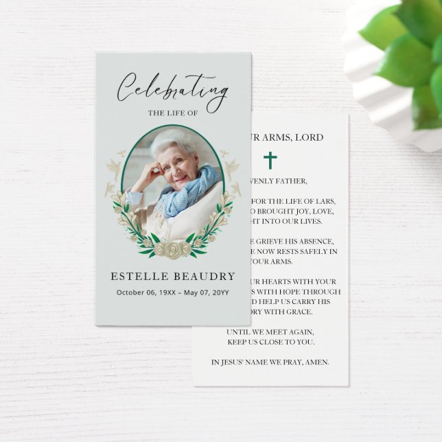 Elegant Floral Funeral Photo Sympathy Prayer Cards (Escritorio)