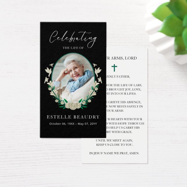 Elegant Floral Funeral Photo Sympathy Prayer Cards (Escritorio)