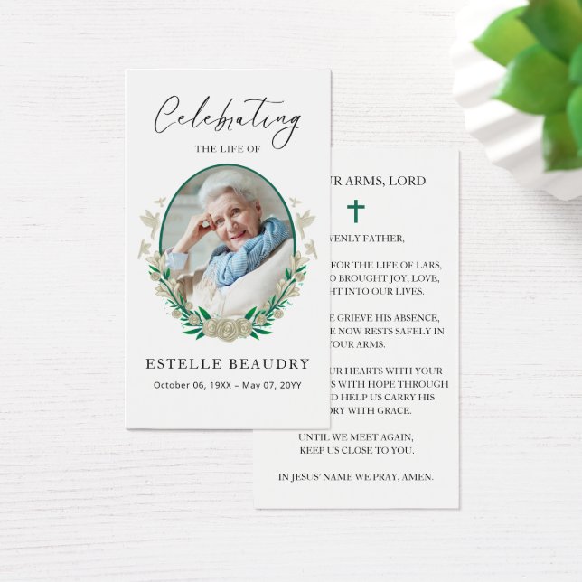 Elegant Floral Funeral Photo Sympathy Prayer Cards (Escritorio)