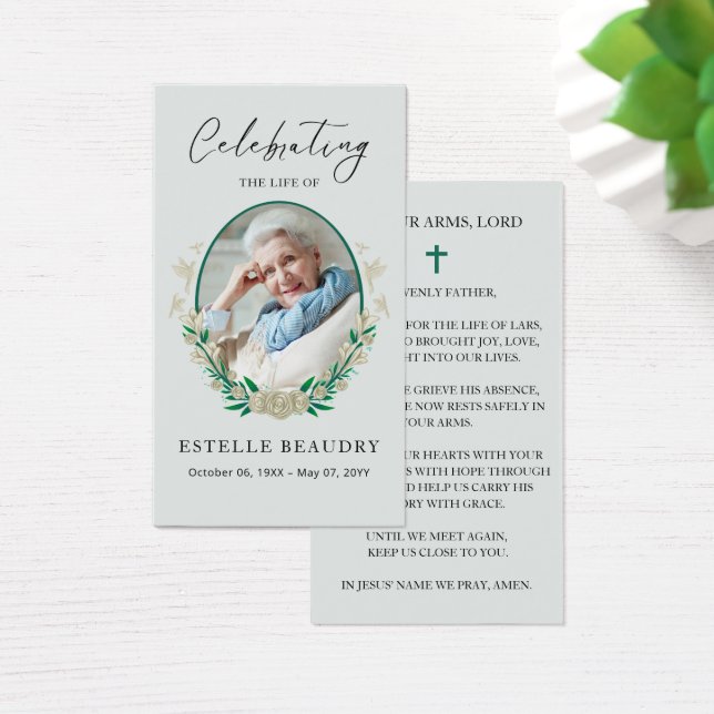 Elegant Floral Funeral Photo Sympathy Prayer Cards (Escritorio)