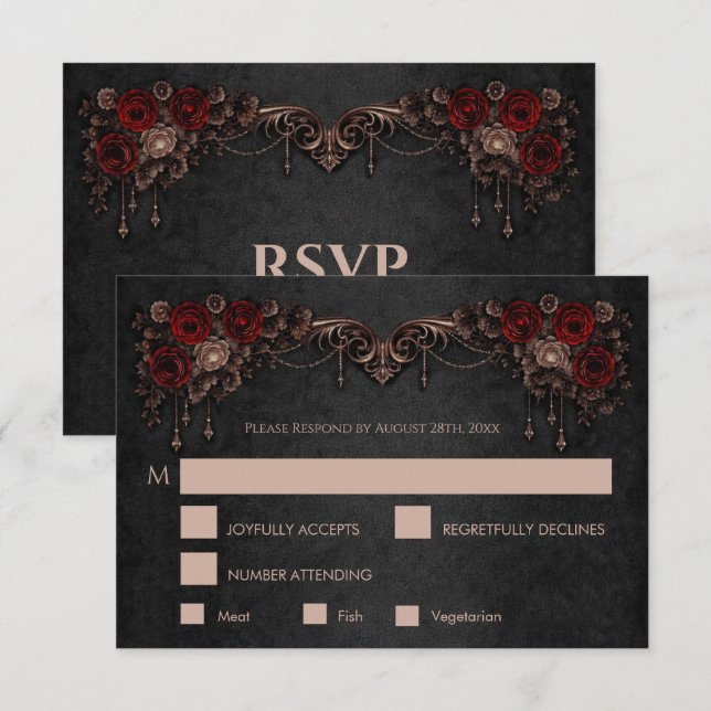 Elegant floral gothic Wedding RSVP Card (Anverso / Reverso)