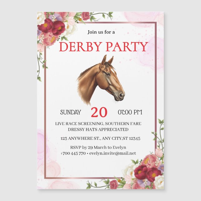Elegant Floral Horse Derby Party Invitation  (Anverso)