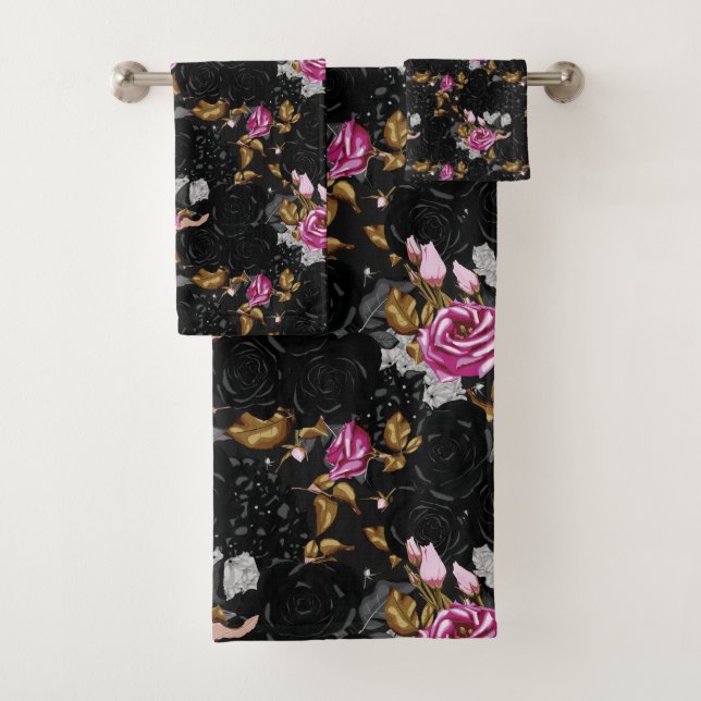 Elegant floral pattern bath towel set