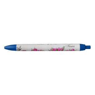 Élégant Floral pluma personalizada tinta negra