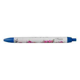 Élégant Floral pluma personalizada tinta negra