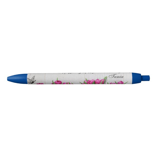 Élégant Floral pluma personalizada tinta negra (Anverso)