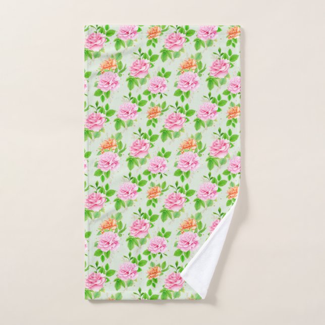 Elegant Floral Roses Green Leaves Pattern-23675 (Toalla de mano)
