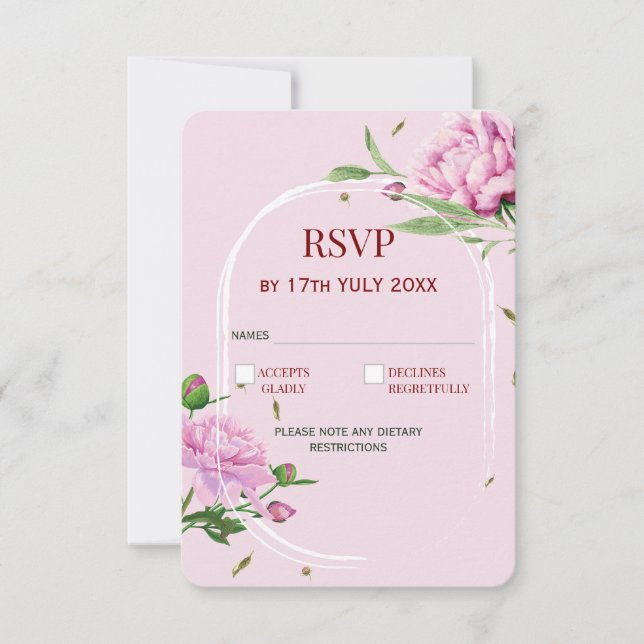 Elegant Floral RSVP Card in Soft Pink for Wedding  (Anverso)