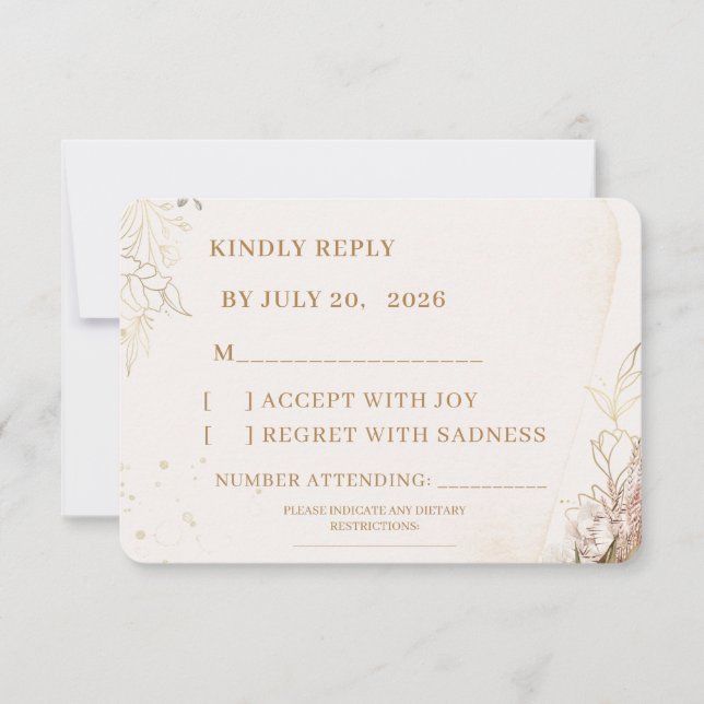 Elegant Floral RSVP Card | White Flowers & Gold  (Anverso)