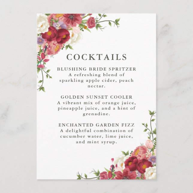 Elegant Floral Wedding Cocktail Menu (Anverso)