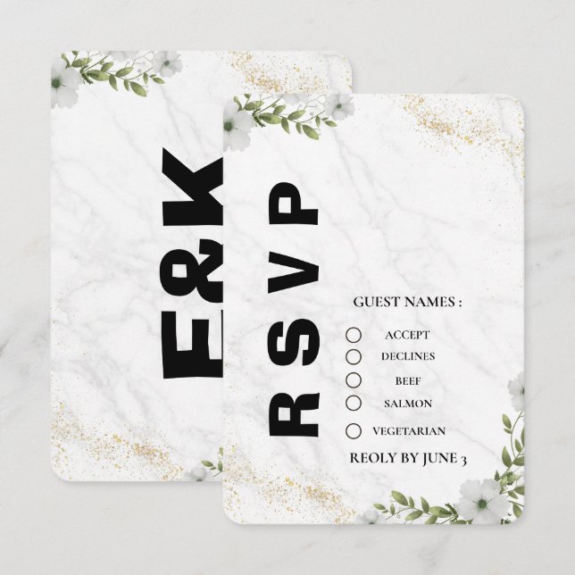 Elegant Floral Wedding RSVP Card  (Anverso / Reverso)