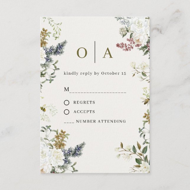 Elegant Floral Wedding RSVP Card | Watercolor  (Anverso)