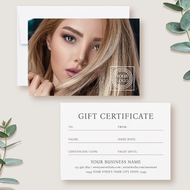 Elegant Gift Certificate Business Logo Photo Card (Subido por el creador)