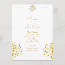 Elegant Gold and White Damask Wedding Menu