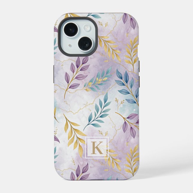 Elegant Gold Botanical Marble Mongram (Reverso )