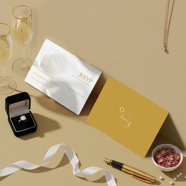 Elegant Gold Dove Wedding RSVP Card (Subido por el creador)