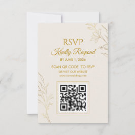 Elegant Gold Floral QR Code Wedding RSVP Card