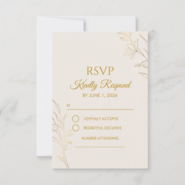 Elegant Gold Floral QR Code Wedding RSVP Card (Anverso)