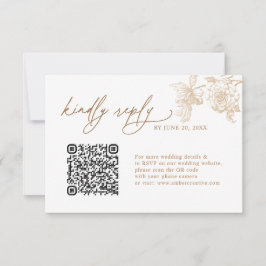 Elegant Gold Floral QR code Wedding RSVP Cards