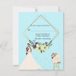 Elegant Gold Geometric Dusty Blue RSVP Card