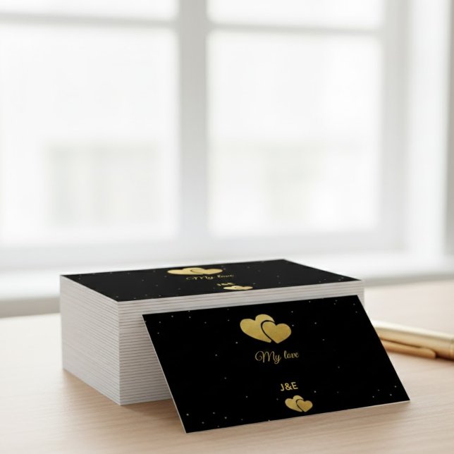 Elegant Gold Hearts Black Minimalist Profile Card (Subido por el creador)