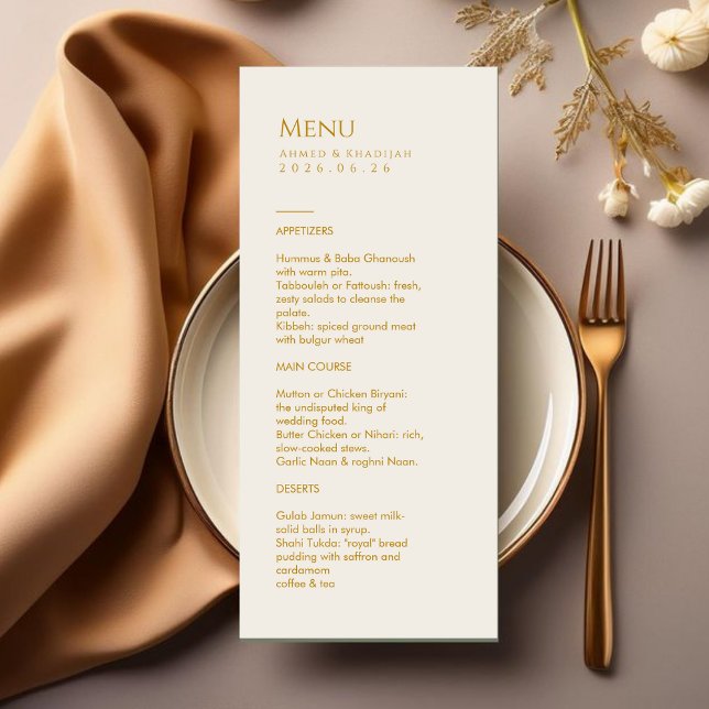 Elegant Gold Islamic Wedding Menu Card Flat Menu (Subido por el creador)
