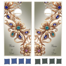 Elegant Gold Jewel Flowers Cornhole Set