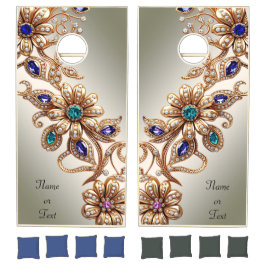 Elegant Gold Jewel Flowers Cornhole Set