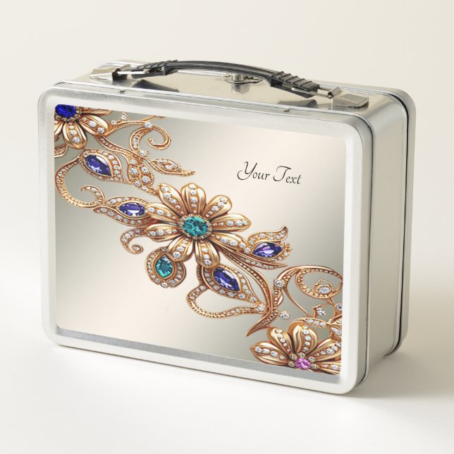 Elegant Gold Jewel Flowers Lunchbox (Reverso)