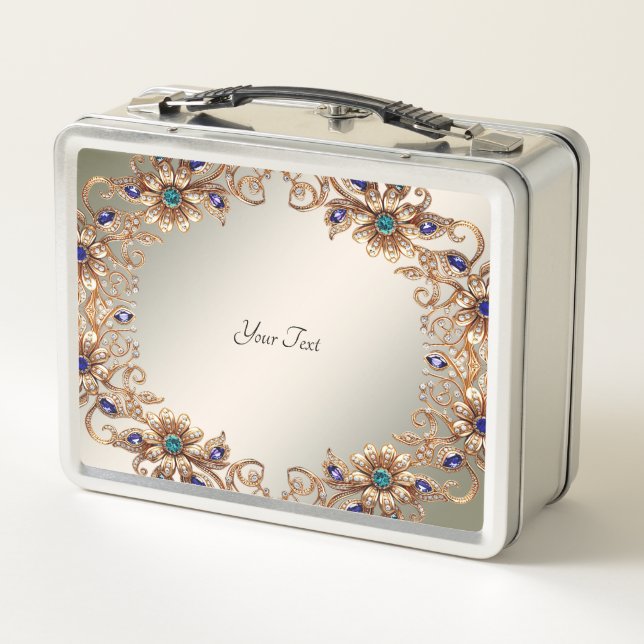 Elegant Gold Jewel Flowers Lunchbox (Reverso)