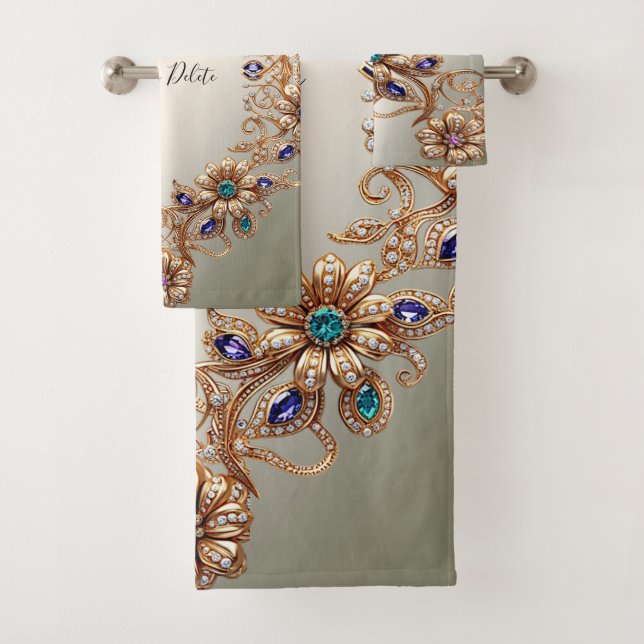 Elegant Gold Jewel Flowers Towel Set (In situ)