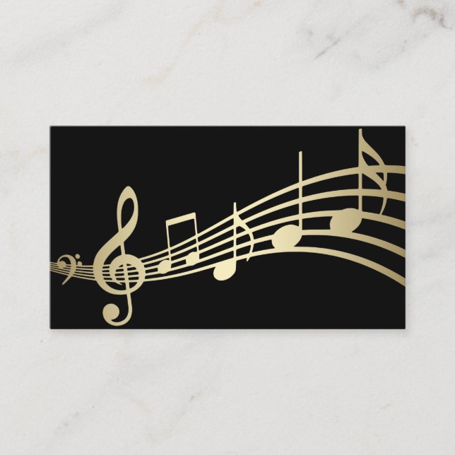 Elegant Gold Music Notes sobre negro| Tarjeta de p (Anverso)