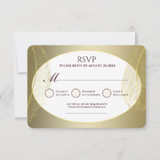 Elegant Gold Oval Feather RSVP Card