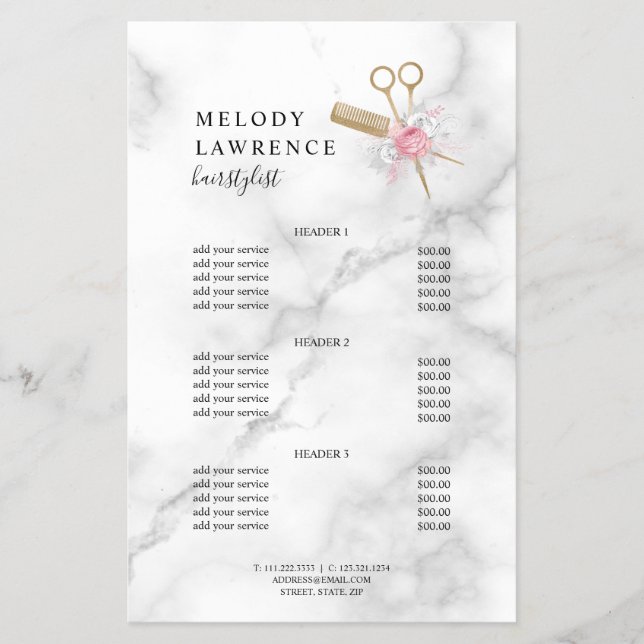 Elegant gold scissors comb hairstylist flyer (Frente)