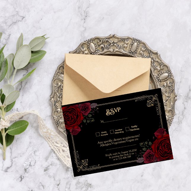 Elegant Gothic Romance Roses Wedding RSVP (Subido por el creador)