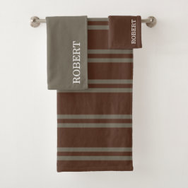 Elegant Gray &Brown Strips Pattern Custom Name