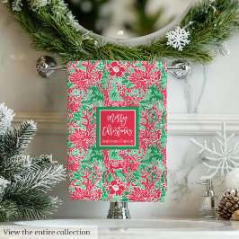 Elegant green and pink Christmas preppy towel set