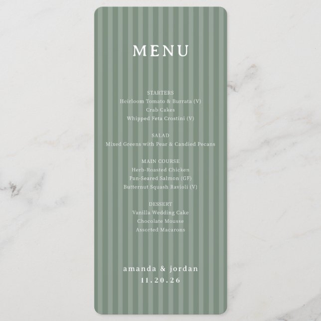 Elegant Green Menu Stripes (Anverso)