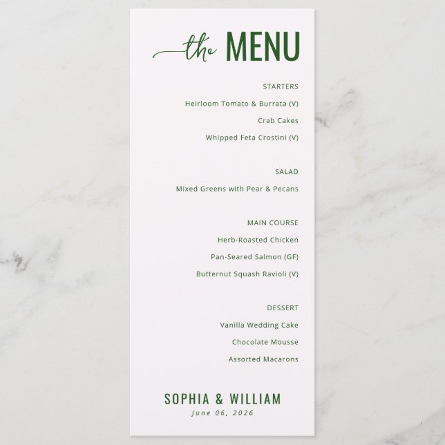 Elegant Green Minimalist Menu (Anverso)
